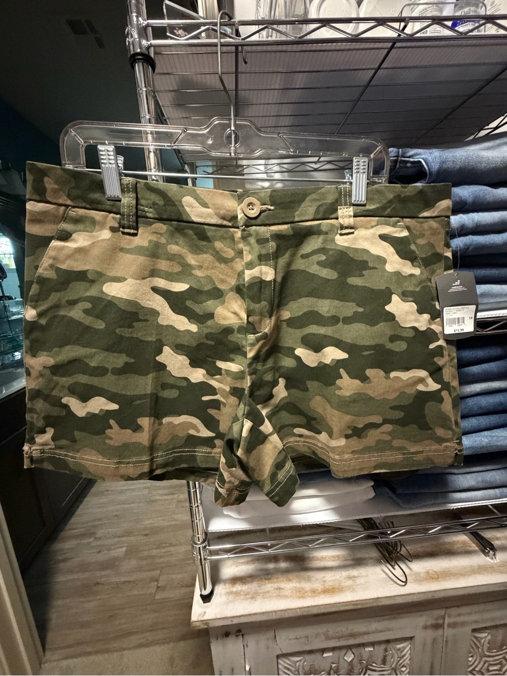 bcg Camo Print Jean Shorts in Green and Tan